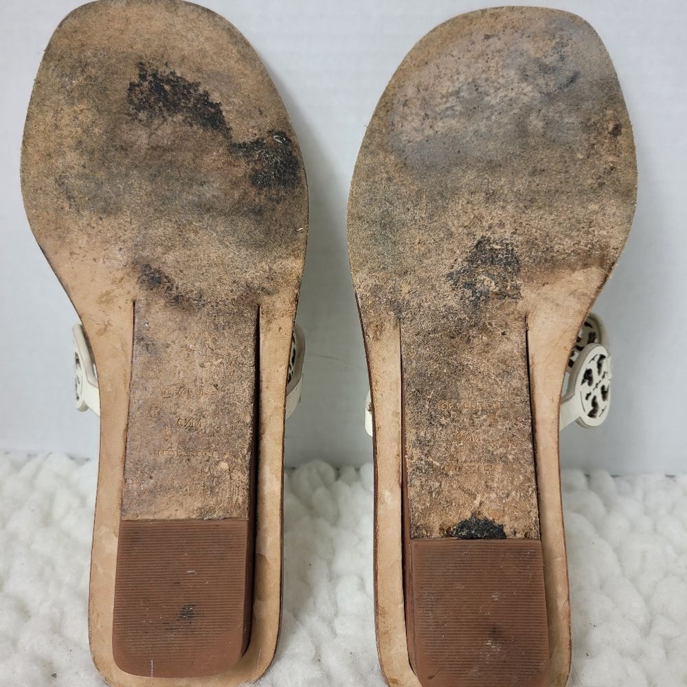 Tory Burch Tiny Miller 10mm Womens Sandals Size 6.5 Ivoiry Calf Leather Thong - Picture 10 of 10